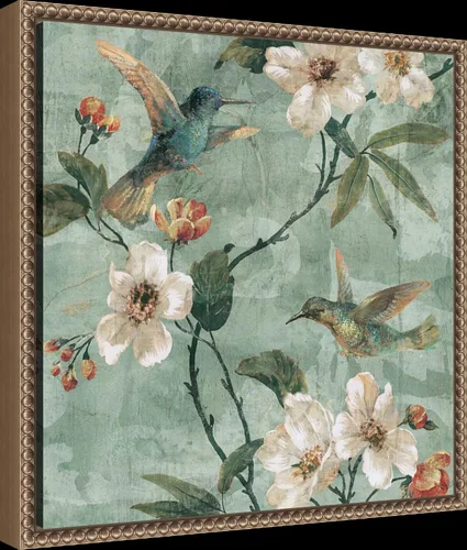 Vista 2 de Amanti Art Lienzo enmarcado para pared, 16 x 16 pulgadas, diseño floral de pájaros de una pluma II por Renee Campbell, lienzo enmarcado para pared