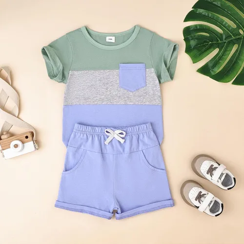 Vista 71 de Ropa para bebé niño pequeño, trajes de verano de manga corta, camiseta de retazos y pantalón con bolsillo, conjunto de 2 piezas, 12 meses a 4 años