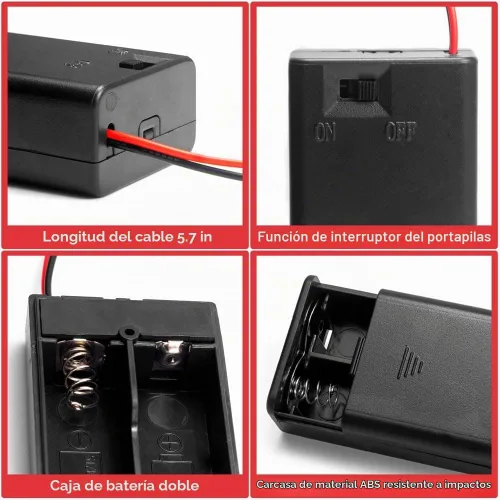 Vista 3 de Paquete de 2 2 soportes de batería AA con interruptor, 2 fundas de soporte de batería AA de 1.5 V con cables de cable e interruptor