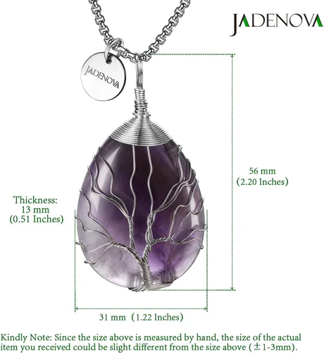 Vista 4 de JADENOVA Collar de cristal curativo para mujer, colgante de árbol de la familia, árbol genealógico, joyería envuelta en alambre, colgante de lágrima