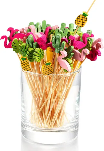 Vista 4 de Blulu Paquete de 200 palillos de dientes elegantes para aperitivos, brochetas de cóctel de perlas de 4.7 pulgadas para bebida, palitos con sabor a