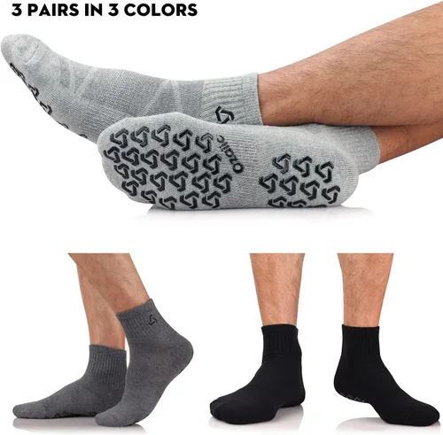 Vista 6 de Ozaiic Calcetines antideslizantes para yoga, entrenamiento en casa, Pure Barre, pilates, hospital, calcetines acolchados ideales para hombres