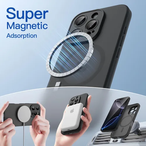 Vista 4 de JETech Funda magnética mate para iPhone 16 Pro, titanio negro Compatible con MagSafe, cubierta de TPU suave translúcida esmerilada, antiamarilleo