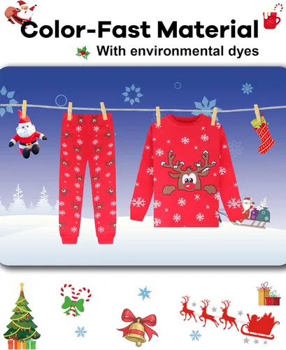 Vista 7 de DAUGHTER QUEEN Pijamas de Navidad para niños y niñas de 18 meses-12 años, ropa de dormir 100% algodón
