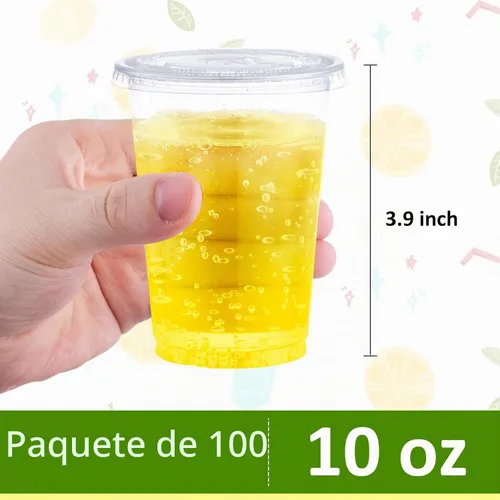 Vista 2 de Eupako 10 onzas - 100 juegos de vasos de plástico con tapas, vasos desechables transparentes con tapas, contenedores para bebidas frías, postres