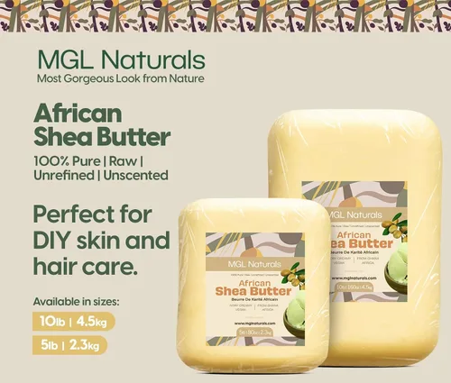 Vista 6 de MGL Naturals Manteca de Karité Africana Cruda Color Marfil 5 lb, 100% Pura y Sin Refinar. Nutre e hidrata la piel y el cabello. Úsala sola