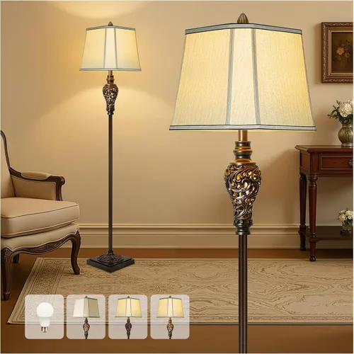 Vista 14 de LuxSight Collection Lámpara de pie rústica de 65 pulgadas de alto con pantalla de tela de lino de esquina de corte de luz nocturna, lámpara de pie