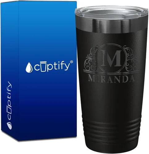 Vista 67 de Vaso personalizado de regalo de cumpleaños para mujeres y hombres, con monograma de escritura dividida, inicial y nombre grabado en negro, taza