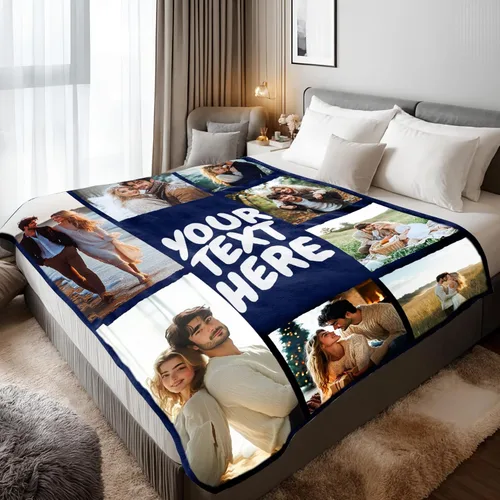 Vista 9 de Mantas personalizadas con 1 foto y texto impreso en Estados Unidos Manta personalizada con imagen de 30 x 40 pulgadas Mantas personalizadas
