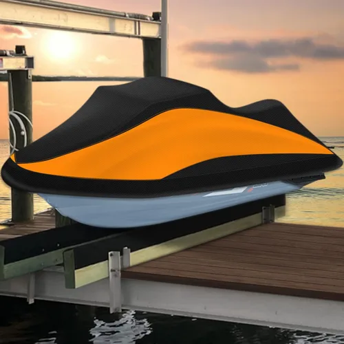 Vista 7 de Cubierta para moto acuática remolcable Tokept, cubierta impermeable PWC de 300D de alta resistencia con tiras reflectantes y ventilaciones, se