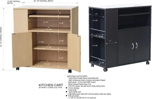 Vista 5 de Kings Brand Furniture - Carrito rodante de isla de cocina con ruedas con gabinete de almacenamiento, haya