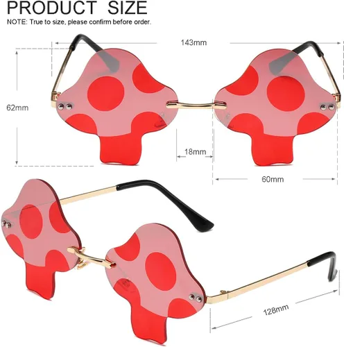 Vista 3 de JOVAKIT Gafas de sol con forma de hongo para mujeres y hombres, vintage, sin marco, retro, fiesta rave, Halloween, anteojos