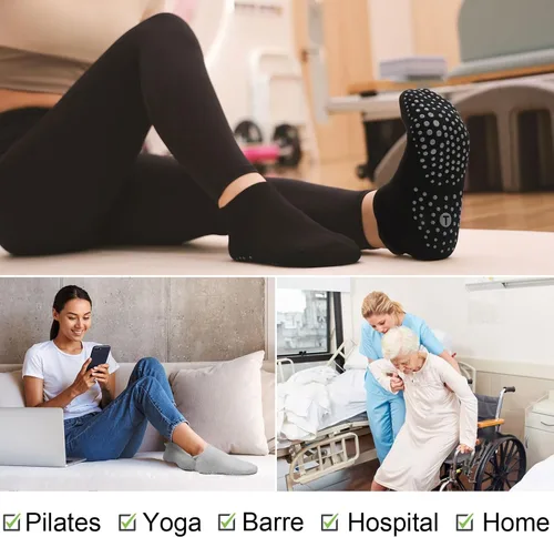 Vista 6 de Calcetines de pilates para mujer, calcetines acolchados antideslizantes para yoga, hospital, barras, deportes para el hogar, calcetines 24 pares