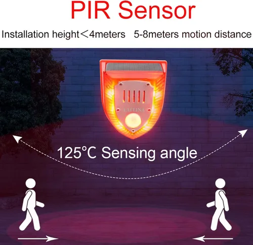 Vista 8 de Sensor de movimiento solar de luz y alarma de sonido, 129dB disparo y ladridos de perro y luz estroboscópica sirena de alarma de seguridad
