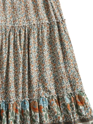 Vista 36 de Milumia Women Boho Vintage Floral Print Long Skirt Summer Tiered Maxi Skirt