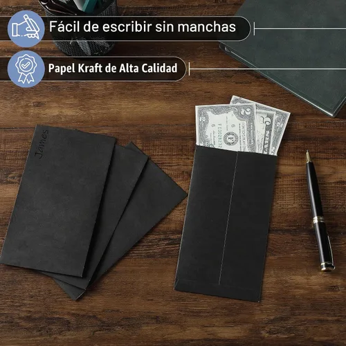 Vista 4 de Mr. Pen - Sobres de dinero para efectivo, 6.5 x 3.5 pulgadas, paquete de 100 unidades, papel kraft Sobres de efectivo autoadhesivos a granel