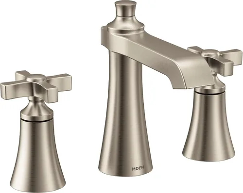 Vista 13 de Moen Kit de moldura de grifo de baño con dos manijas Flara de oro cepillado de 8 pulgadas con manija de palanca generalizada, requiere válvula