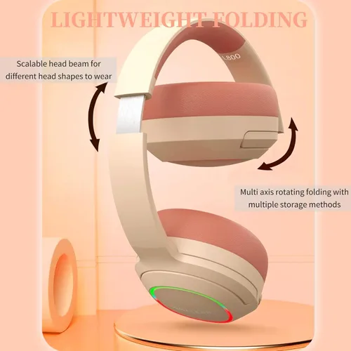 Vista 5 de Auriculares Bluetooth, auriculares para juegos sobre la oreja con micrófono, control de volumen y auriculares plegables, 2 modos con cable