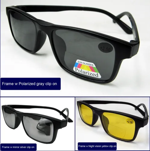 Vista 5 de Circleperson Gafas de lectura bifocales Gafas de sol marco polarizado+3 lentes de clip