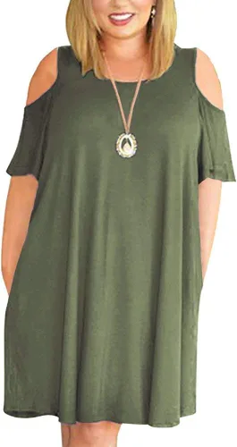 Vista 8 de Kancystore Vestido casual de verano para mujer, talla grande, con bolsillos Albaricoque