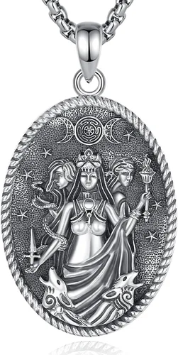 Vista 136 de EUDORA Collar de plata de ley 925 con moneda Hécate, Athena, Perséfono, Nyx, diosa de la luna triple, diosa celta, rueda de Hécate, llave, regalo