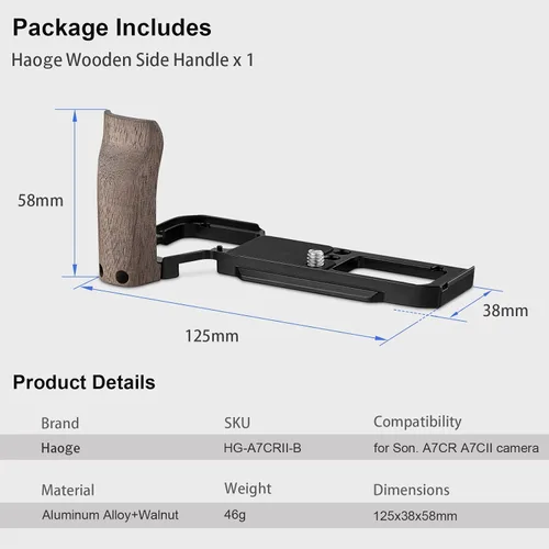 Vista 6 de Haoge Mango lateral de madera para cámara Sony A7CR a7cii, empuñadura, agarre de soporte en forma de L con placa de liberación rápida Arca