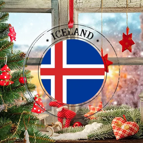 Vista 5 de Adorno de silueta de bandera de Islandia para decoración del árbol de Navidad, bandera nacional, recuerdo divertido de Navidad, decoración colgante