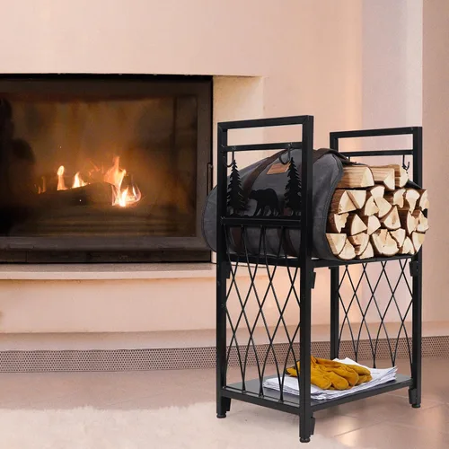 Vista 4 de Bolsa de lona encerada de leña con asas, soporte de leña resistente, para chimenea, accesorios para estufa de leña para campamento, barbacoa