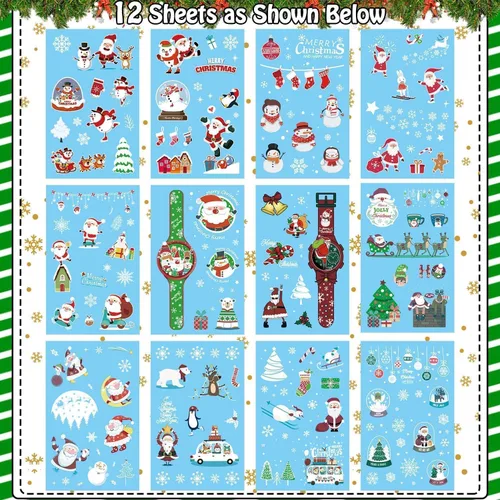 Vista 2 de Partywind Tatuajes temporales de Navidad que brillan en 160 estilos para rellenar calcetines infantiles, suministros de decoración de fiesta