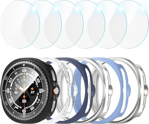 Vista 14 de JZK Juego de 6+6 fundas para Samsung Galaxy Watch 6 de 40 mm, protector de pantalla de PC duro impermeable + parachoques delgado de vidrio templado