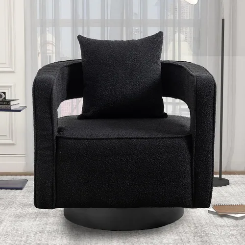 Vista 3 de Silla giratoria decorativa, silla moderna de barril para sala de estar, silla cuadrada cómoda de 360 grados con respaldo abierto, silla tapizada