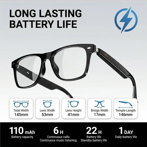 Vista 6 de Gafas de traducción inteligente AI Traductor de voz de 164 idiomas, Bluetooth de oído abierto con altavoces, lentes fotocrómicas, batería ligera