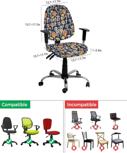 Vista 4 de Hello Fall - Funda elástica para silla de oficina, funda de asiento para silla de computadora, funda para respaldo, hongos de Acción de Gracias