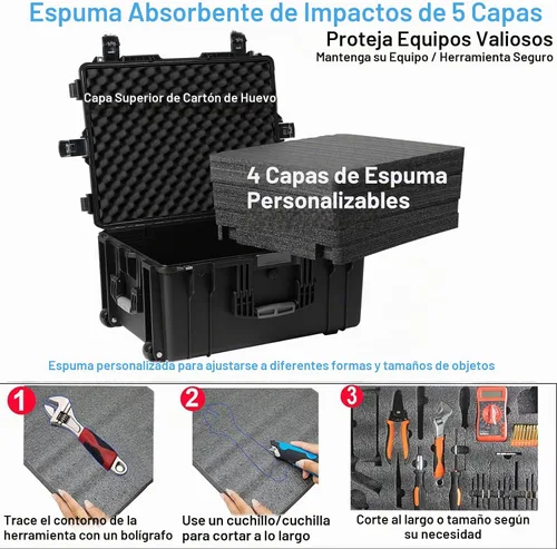 Vista 4 de Regetek Estuche rígido con ruedas con espuma, 26 x 20 x 13 pulgadas, funda para equipo con ruedas y 4 asas para cámara, dron, herramienta