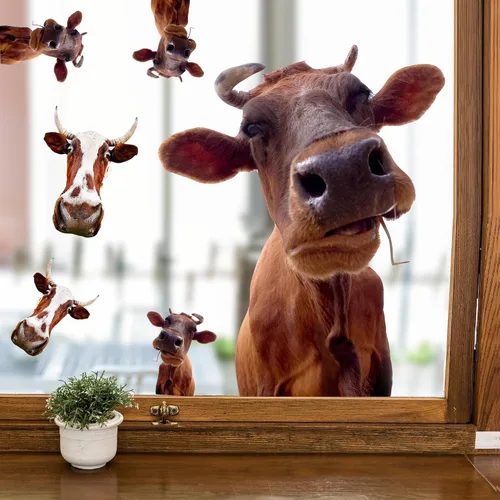 Vista 2 de 20 calcomanías divertidas de vaca para ventana, calcomanías de pared de vaca que mira y pega, calcomanías de pared de animales de granja rústicas