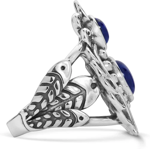 Vista 3 de Anillo Naja de plata de ley de American West con diseño de lapislázuli azul, turquesa o nácar, talla 5 a 10