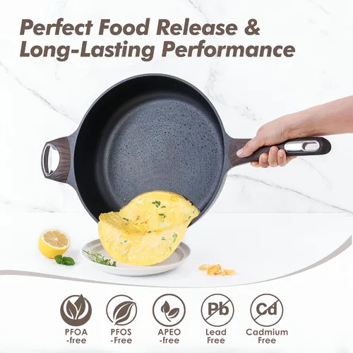 Vista 4 de SENSARTE Sartén antiadherente con tapa, sartén de 12 pulgadas, sartén antiadherente de 5 cuartos con tapa, sartén de inducción, sartén saludable