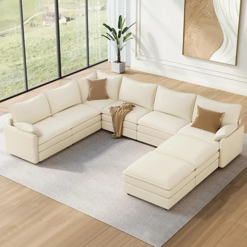 Vista 124 de Vesgantti Sofá modular de 108 pulgadas, cómodo sofá de nube con asiento profundo otomano movible, sofá modular en forma de L, sofás seccionales
