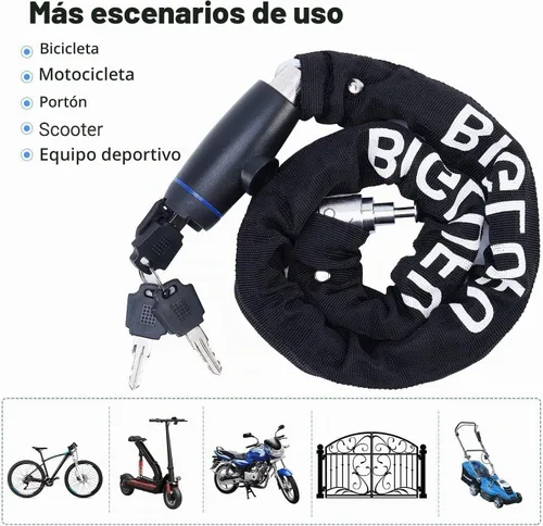 Vista 6 de Candado de cadena de bicicleta con llaves, cerradura de cadena de bicicleta Negro