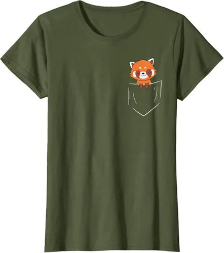 Vista 68 de Funny Red Panda In Pocket - Camiseta con bolsillo, Negro, S