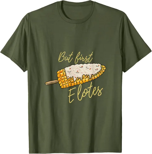 Vista 5 de But First Elotes Corn on the Cob - Camiseta divertida para amantes de la comida mexicana, Negro, S