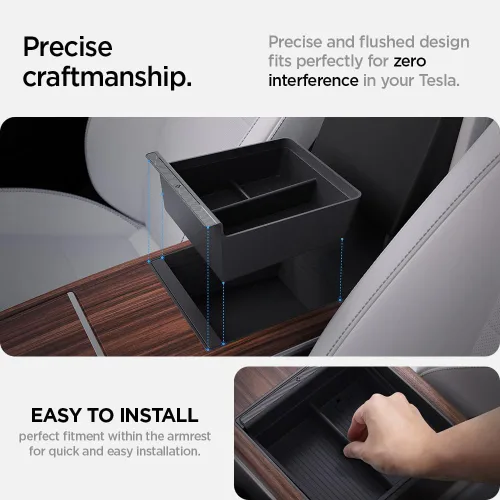 Vista 7 de Spigen Bandeja Organizadora de Consola Diseñada para Tesla Model X & S 2025/2024/2023 (Edición Carbono)