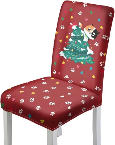 Vista 17 de HUGS IDEA Juego de 2 fundas para sillas de comedor con diseño de árbol de Navidad, jacquard, fundas protectoras para sillas Parsons de bastón