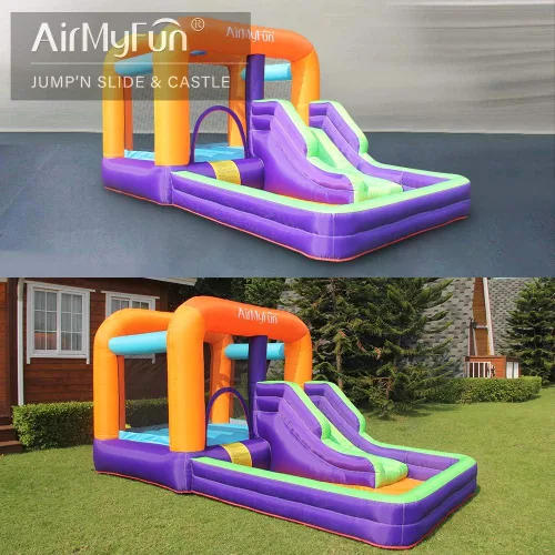 Vista 6 de AirMyFun Casa inflable para rebotar, gorila de obstáculos y tobogán con soplador de aire (estilo morado)