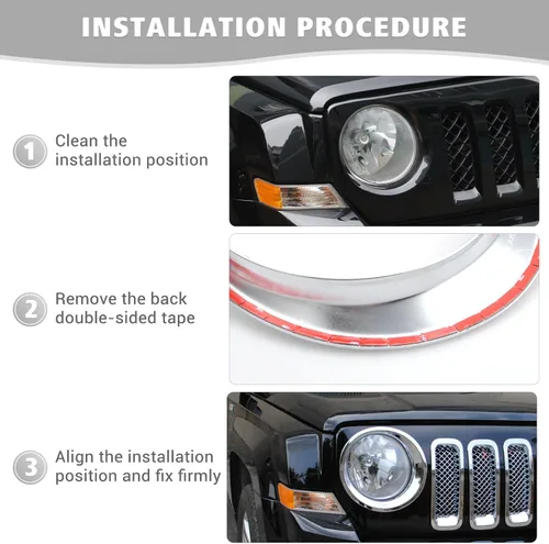 Vista 6 de Jimen Compatible con Jeep Patriot 2011-2016, biseles para faros delanteros (cromado)