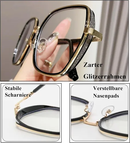 Vista 4 de Gafas grandes con bloqueo de luz azul para mujeres y hombres, elegantes lentes de metal Retr Anti-UV Antifatiga Anti-Blue Eye Glasses