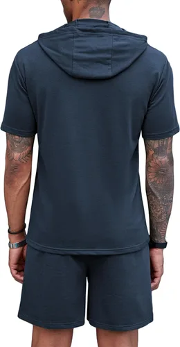 Vista 4 de COOFANDY Conjunto deportivo de 2 piezas con capucha para hombre, manga corta, casual, deportivo, con capucha y pantalones cortos