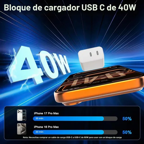 Vista 2 de Bloque de carga USB C, cargador rápido, paquete de 2 bloques de cargador de pared USB C rápido de 40 W, adaptador de corriente de enchufe de carga