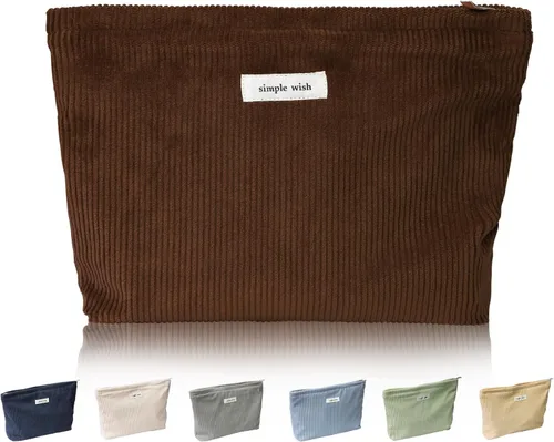 Vista 29 de Wudygirl Bolsa de maquillaje de lona para mujer, organizador estético de maquillaje, bolsa de maquillaje de viaje, bolsa de aseo para bolso, bolsa