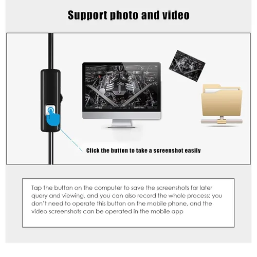 Vista 2 de SunshineFace Industrial Endoscope Borescope Inspection Camera, HD USB Endoscope 7mm Lens 6 LED Lights Support MicroUSB Type-C USB Interface